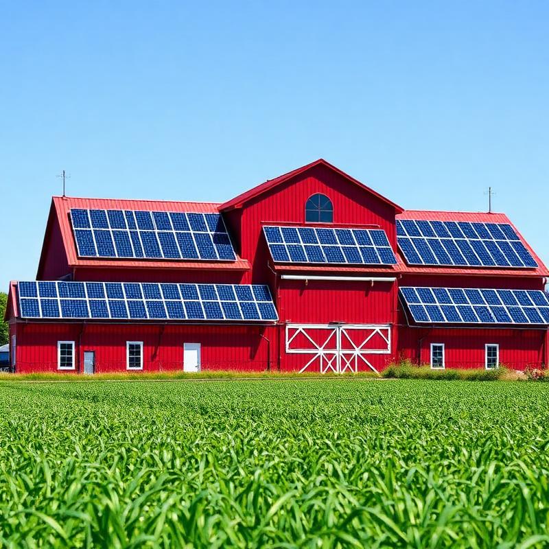 Solar panels on a red barn roof